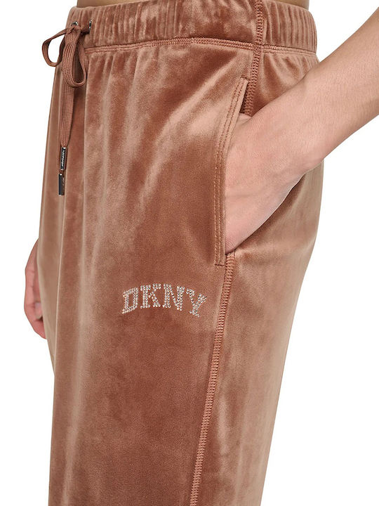 Women's Fabric Trousers with Elastic Waist in Slim Fit Camel