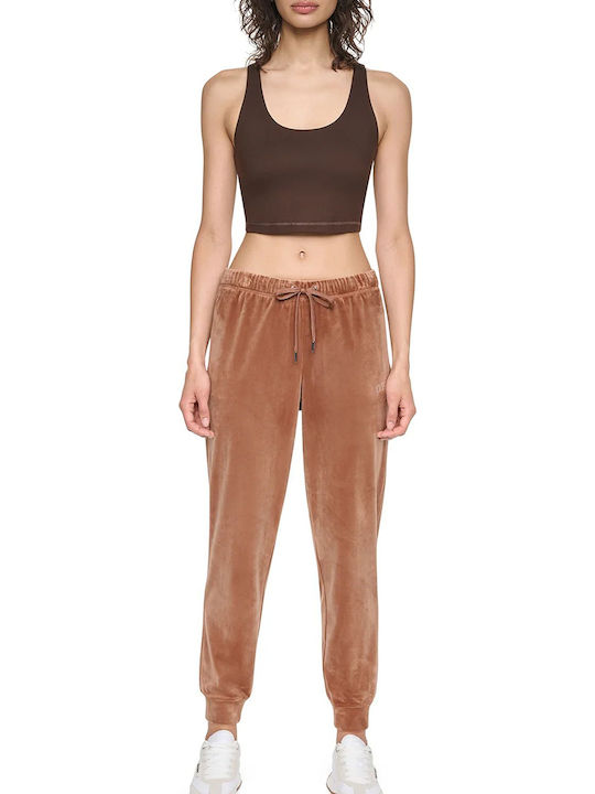 Women's Fabric Trousers with Elastic Waist in Slim Fit Camel