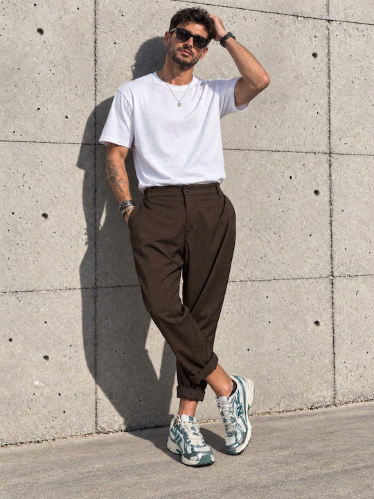 Men's Elastic Trousers Relaxed Fit Brown