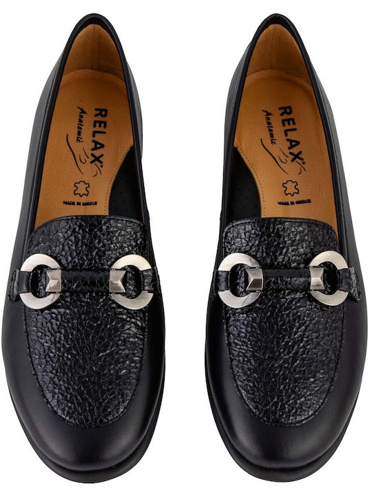 Mocasini de Damă din Piele de Culoare Neagră E-1732-158-negru