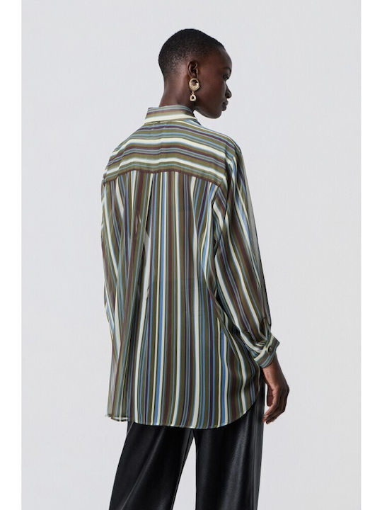 Women's Striped Oil Half Button Shirt