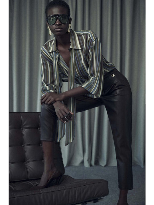 Women's Striped Oil Half Button Shirt