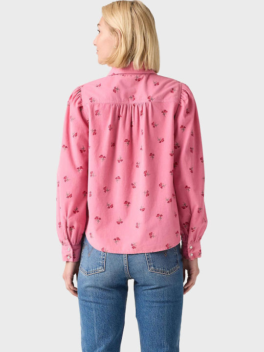Western Μακρυμάνικο Γυναικείο Κοτλέ Πουκάμισο Pink Floral