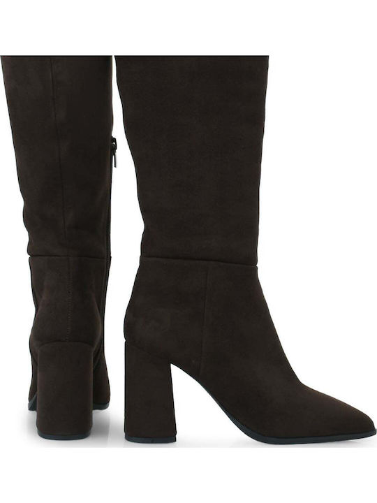 Damenstiefel aus Wildleder mit hohem Absatz in Braun