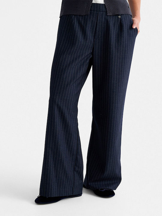 attrattivo Γυναικείο Υφασμάτινο Παντελόνι Ριγέ Darkblue