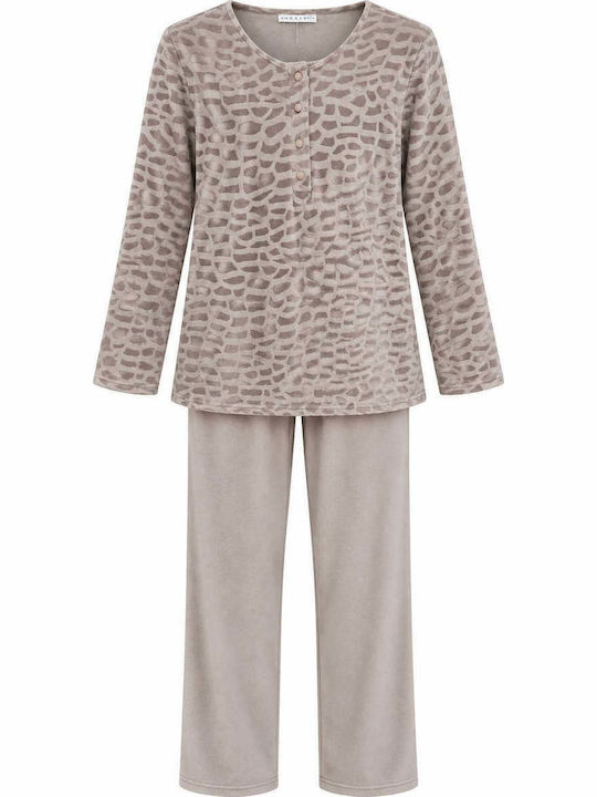 Passion Winter Damen-Pyjama-Set in Zigarrenbraun