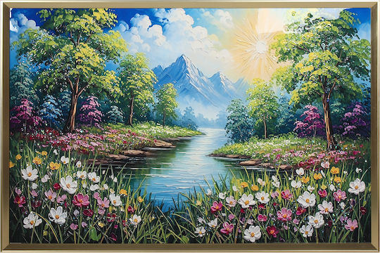 Wooden Wall Art 90x60 cm with Gold Frame and Raised Strass Keskor 29060-36