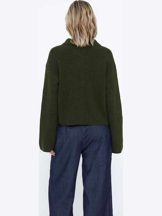 Cardigan Lung pentru Femei, Tricotat, cu Nasturi, Verde Închis