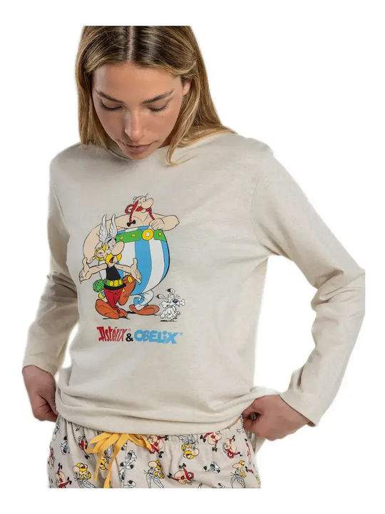 Admas Зимен Дамски Комплект Пижама Бежов Asterix Les Copains