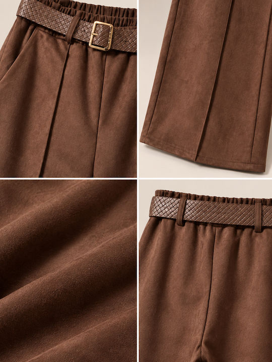 Women's Satin Trousers with Elastic Waist in a Relaxed Fit Brown