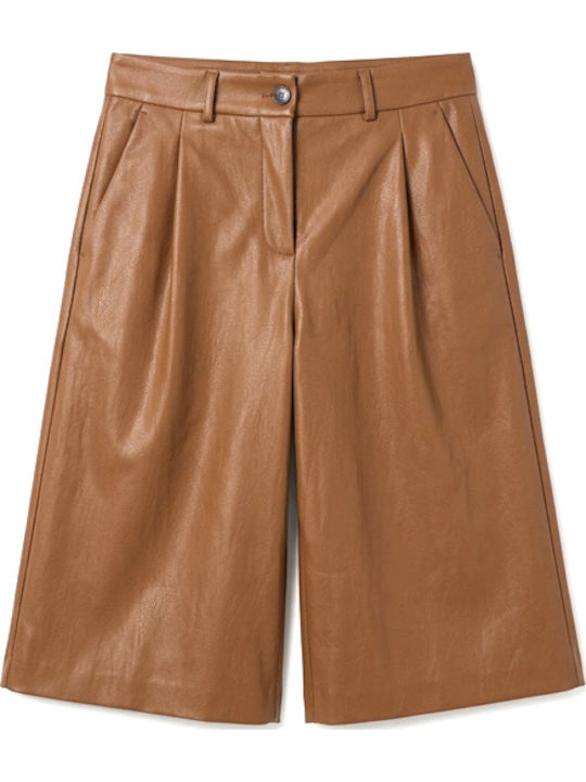 Women's Leather Bermuda Shorts Camel