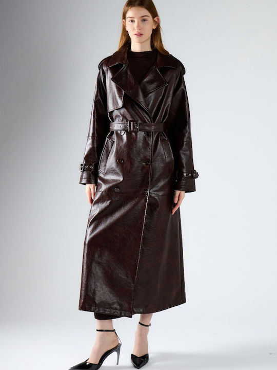 Glamorous Trenci Din Piele Maro Închis