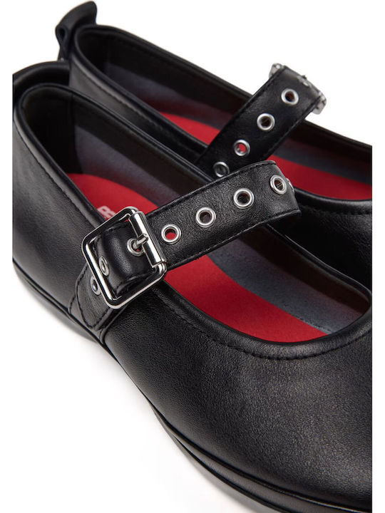 Right Nina Anatomische Damen-Lederballerinas mit Riemchenverschluss Schwarz