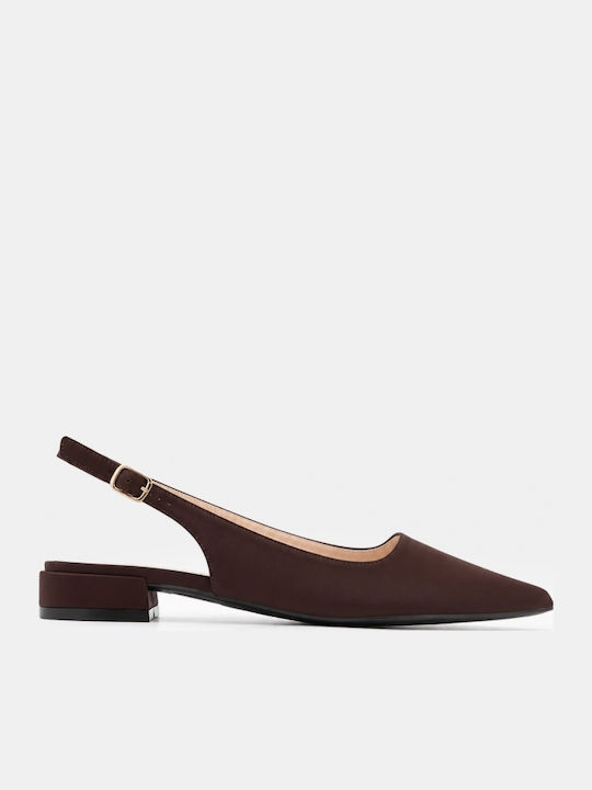 Σατέν Γυναικείες Μπαλαρίνες Slingback Καφέ Σκούρο
