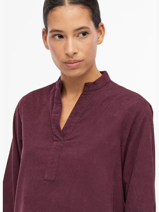 Long Sleeve Women's Burgundy Corduroy Shirt