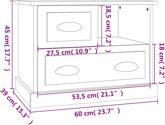 Wooden Bedside Table Grey 60x39x45cm