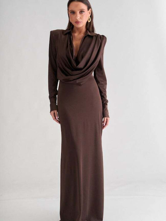 Maxi Dress with Dark Brown Drape