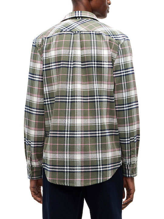 Tommy Hilfiger Long Sleeve Flannel Shirt in Regular Fit Checked Ecru Pink Khaki