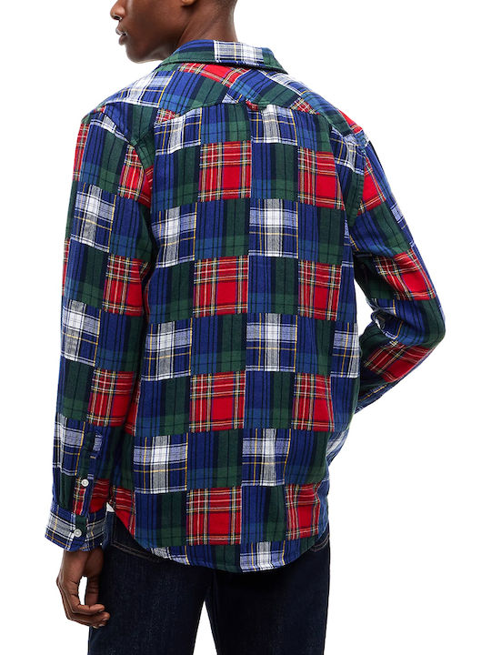Tommy Hilfiger Long Sleeve Denim Shirt in Regular Fit, Red-Blue-Green Check