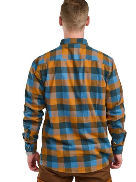 Long Sleeve Flannel Overshirt in Regular Fit Fudge/Blue