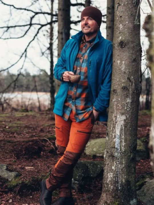 Long Sleeve Flannel Overshirt in Regular Fit Fudge/Blue