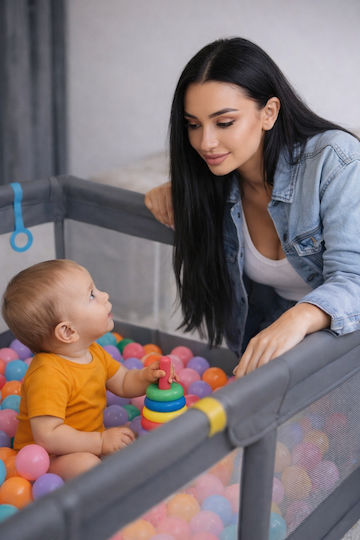 Children's Playpen Happykid 4 Lifting Rings Mat Balls Protective Net Zipper Door Dimensions 120x120x65cm
