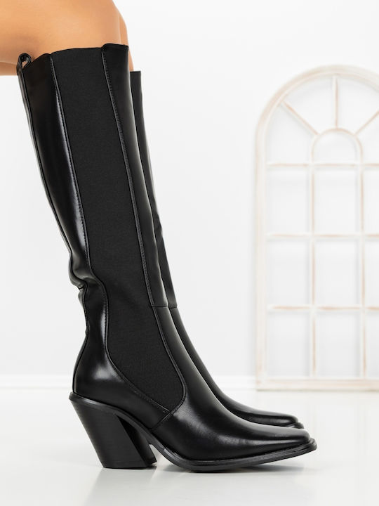Damenstiefel mit Hohem Absatz & Gummizug Schwarz
