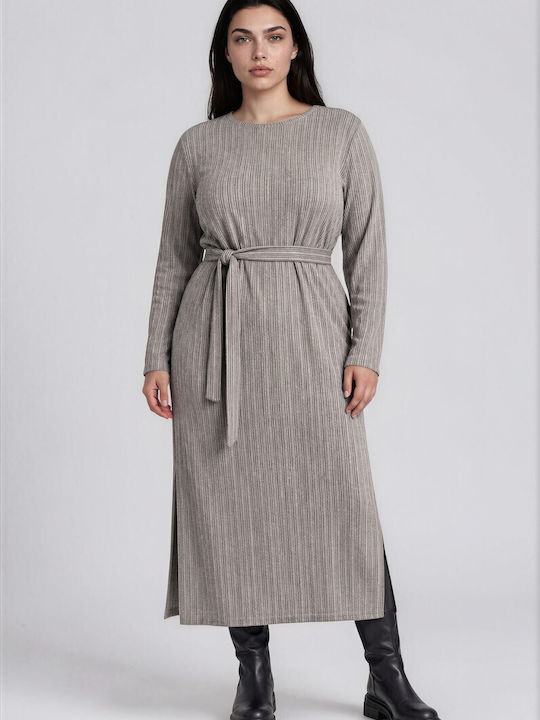 Midi Dress Knitted Grey Open Back