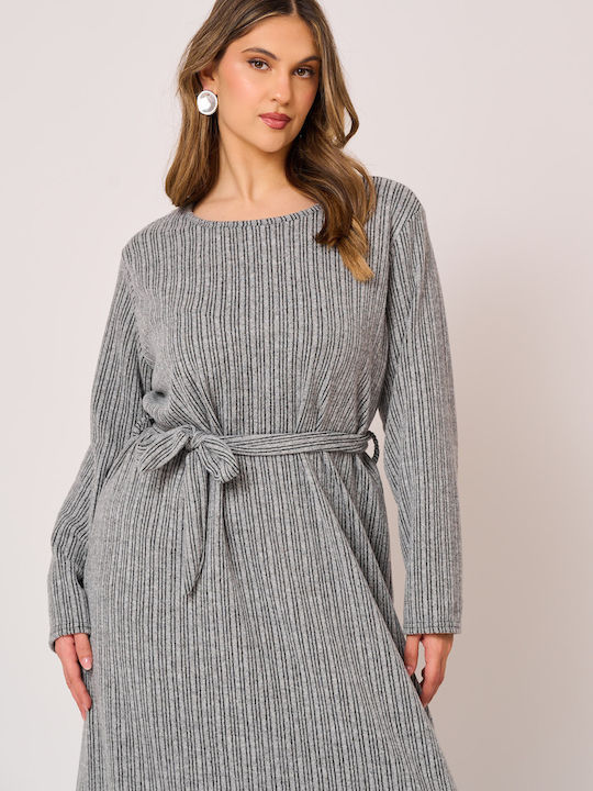 Midi Dress Knitted Grey Open Back