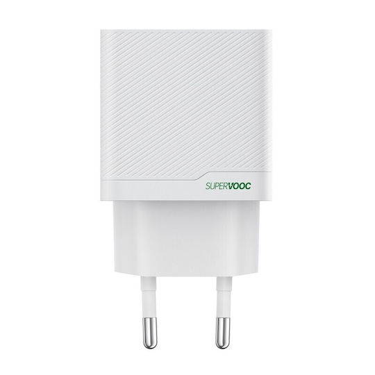 Oppo Зарядно Устройство Без Кабел с USB-A Порт и USB-C Порт 45W Power Delivery Бяло (OSAB4CB4AE)