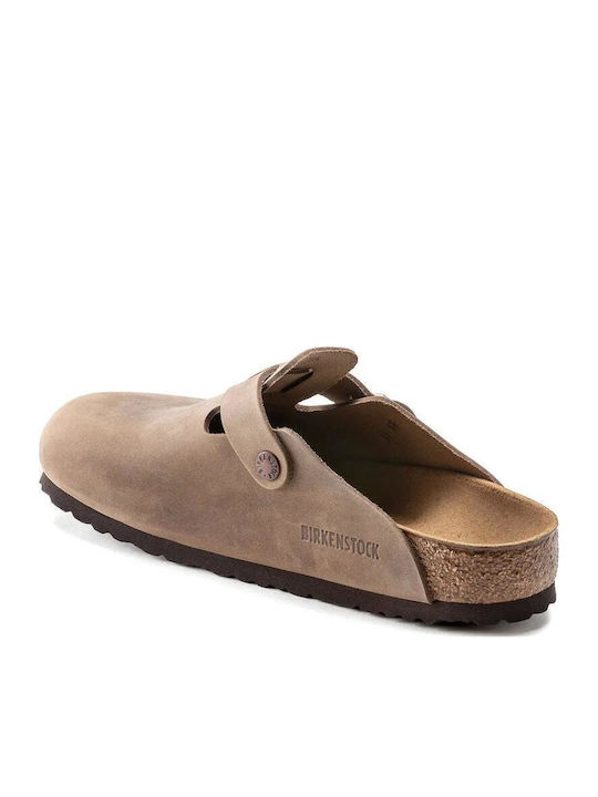 Oiled Δερμάτινες Ανδρικές Παντόφλες Καφέ Regular Fit