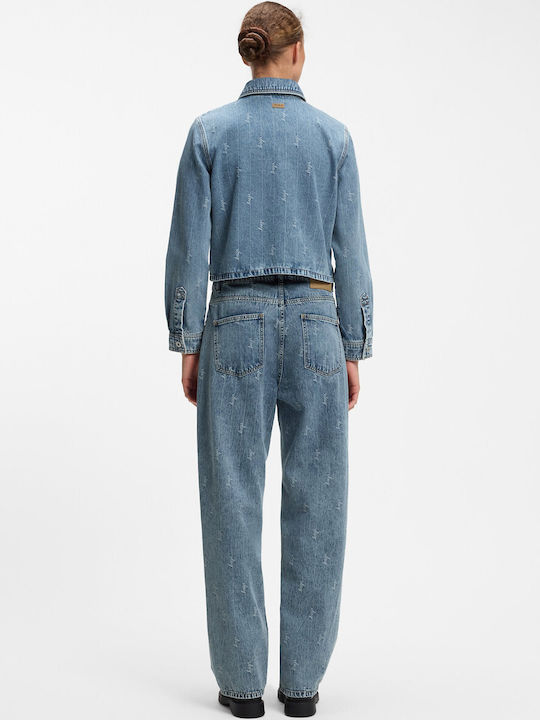 Glamori_b Long Sleeve Women's Denim Shirt Light Aged Denim