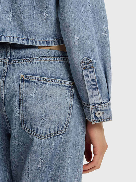 Glamori_b Long Sleeve Women's Denim Shirt Light Aged Denim