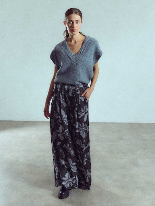 Damen Pantaloons Imprimé Viskose Loose Fit Schwarz