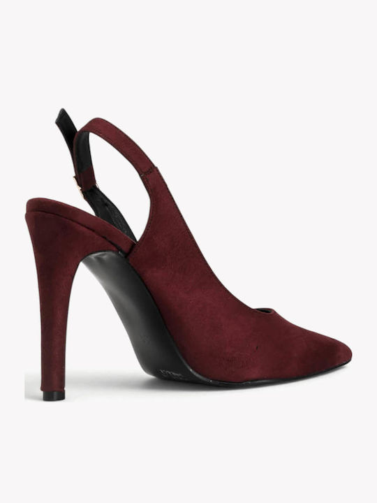 Μπορντό Γόβες Slingback Μυτερή Μύτη Λεπτό Τακούνι