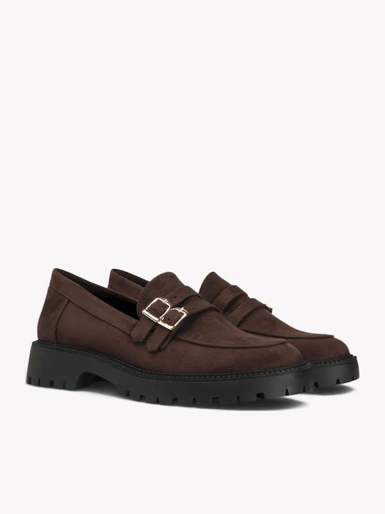 Καφέ Loafers Διπλές Αγκράφες Chunky Σόλα