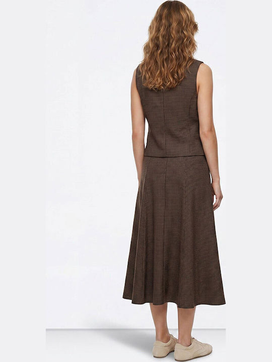 Midi Checked Brown Cloché Skirt