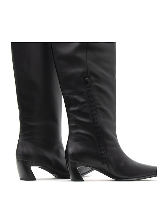 Ilona Leather Women's Boots with Medium Heel Black