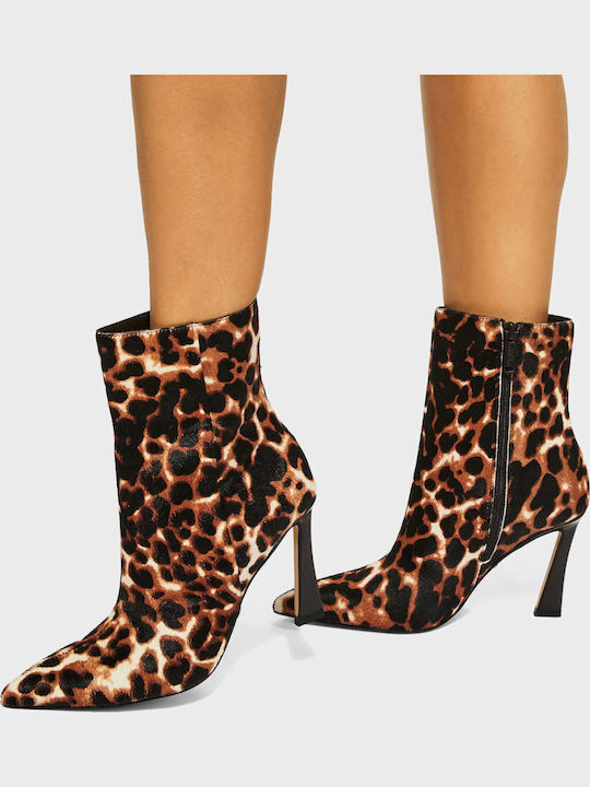 Leather Women's Ankle Boots with High Heel Camel
