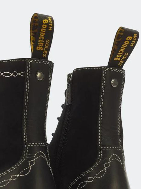 Damen-Lederkampfstiefel mit Mittlerem Absatz Black