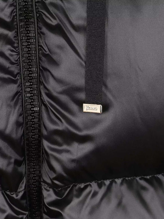 Gewebte Damen-Pufferjacke für den Winter Schwarz