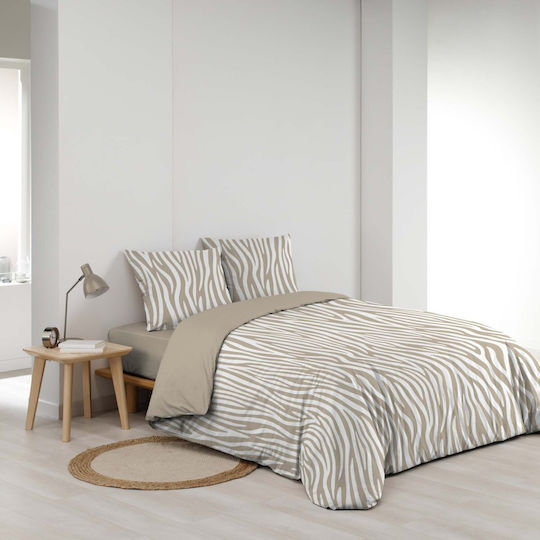 L-c Zerbis Cotton Duvet Cover Set 240x220cm Super King with 4 Pillowcases Natural
