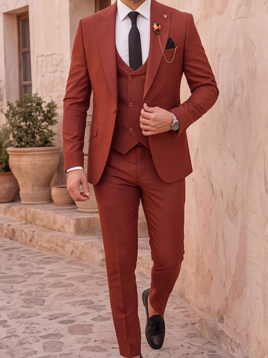 Men's Groom's Suit with Vest in a Slim Fit Rust