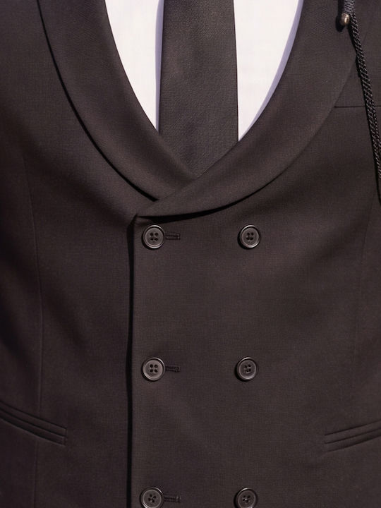 Winter Men's Groom's Suit with Vest in Slim Fit Black