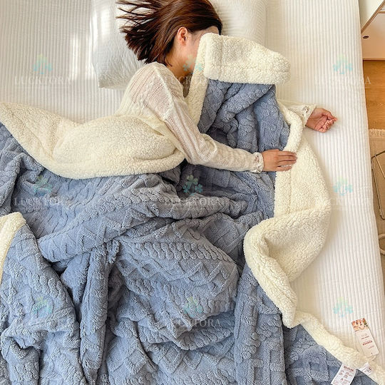 Ehome Sherpa Blanket Double 220x240 cm Light Blue Sherpa Double Knitted Blanket 220x240 LUC-PLEXTO220-Light Blue