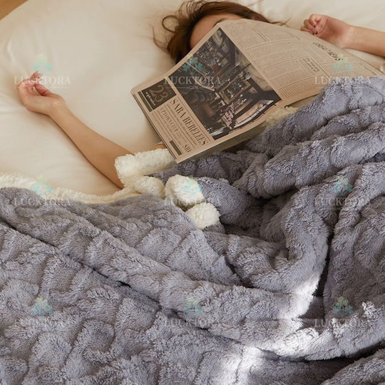 Ehome Sherpa Double Blanket 220x240cm Grey Knitted Sherpa Double Blanket 220x240 LUC-PLEXTO220-Grey