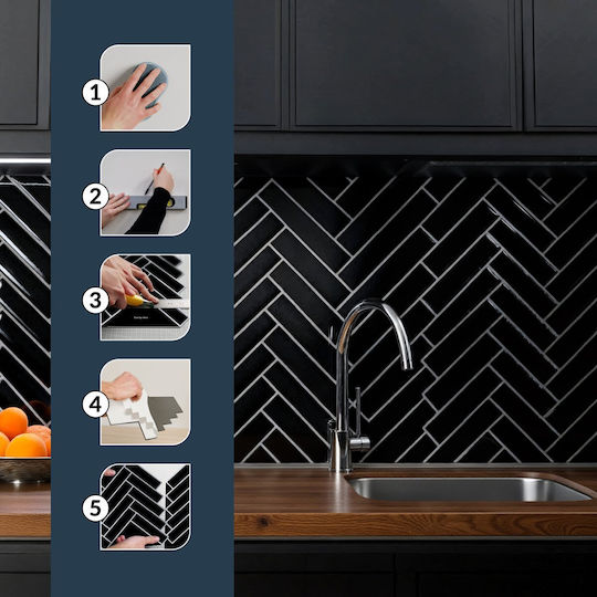 3D Wall Panels Plastic Self-Adhesive Black 30.5x25cm
