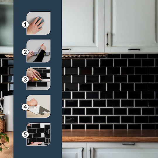 3D Wall Panels in Black Adhesive Plastic 30.5x25 cm