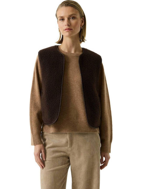 Garcia Short Sleeveless Women's Knitted Cardigan Brown / Animal Print