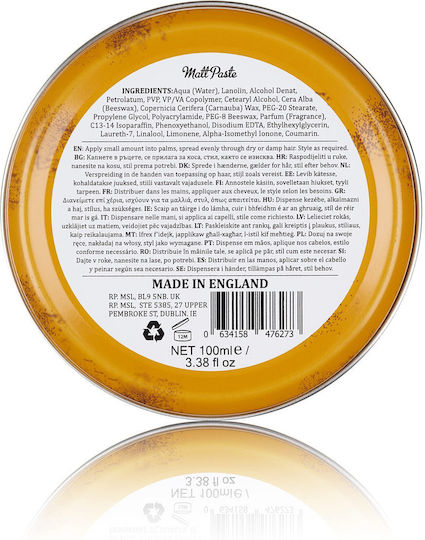 Matt Paste High Hold Low Shine για Δυνατό Κράτημα & Λάμψη 100ml
